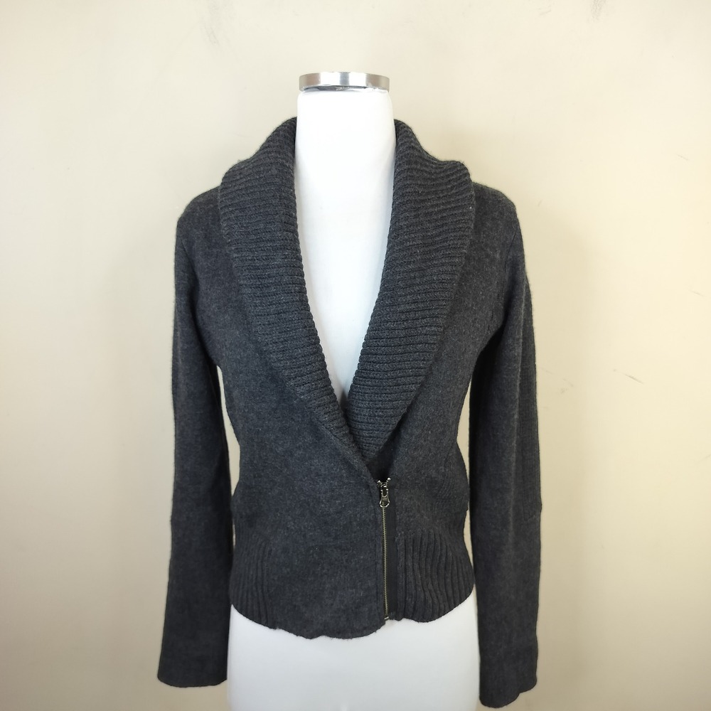 LOFT Merino Wool Cardigan Sweater Jacket XS Womens Zip Up Shawl Collar Ribbed